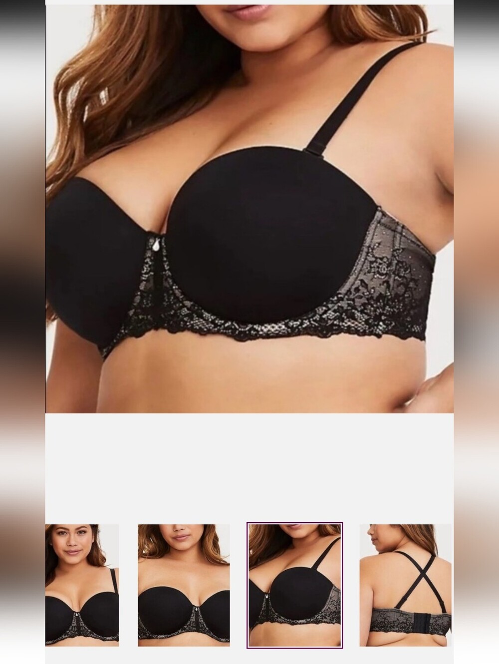 Torrid Black Strapless 5 Way Lace Bra With Silicone Lining Non Slip New With Tag